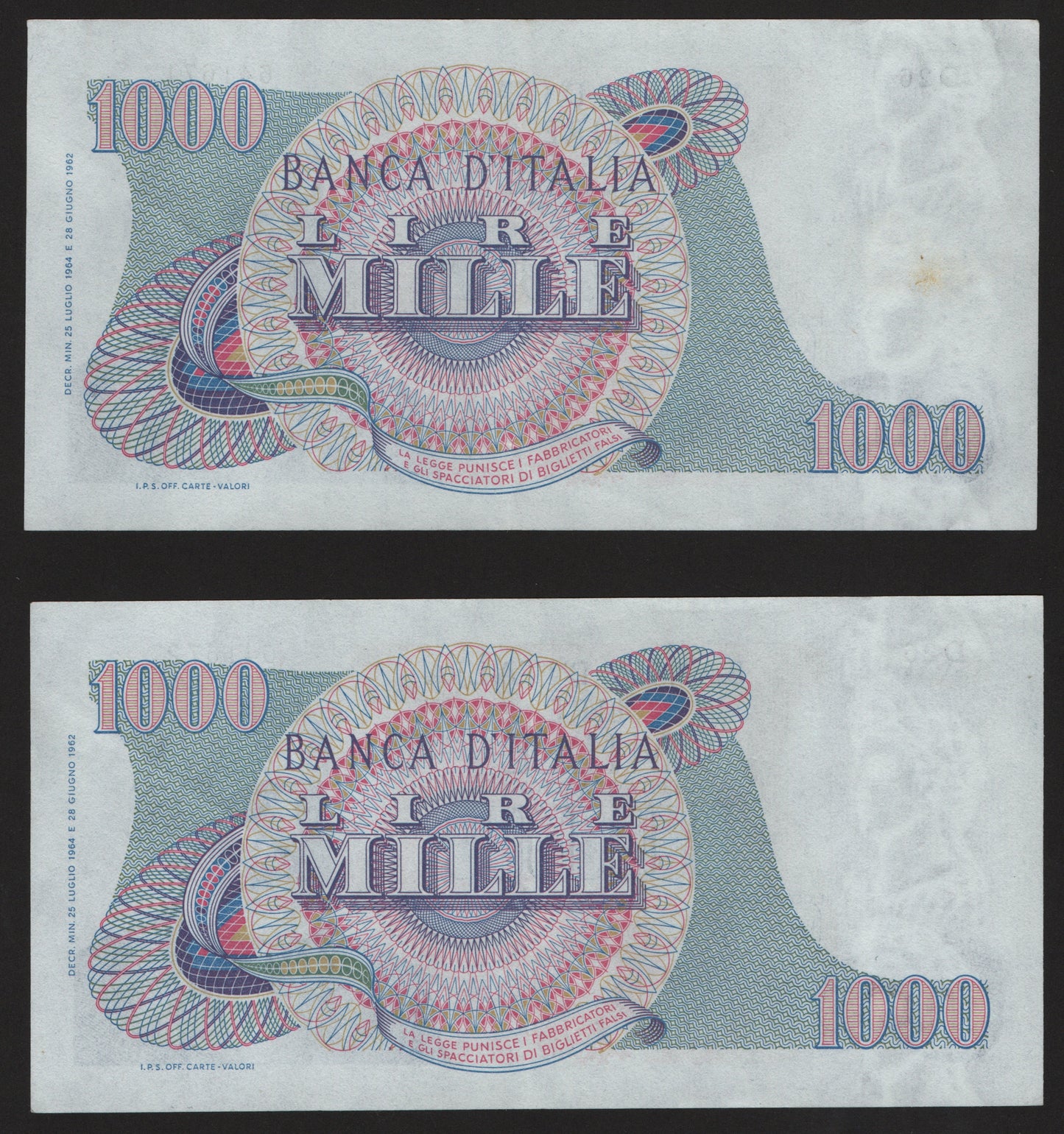 1000 LIRE VERDI 1° TIPO 25/07/1964 CONSECUTIVE DA MAZZETTA SPL - Numismatica_ita