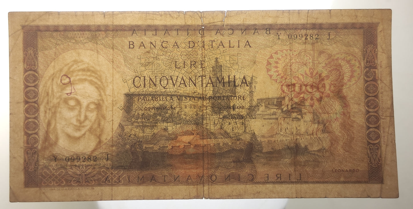 50000 LIRE LEONARDO DA VINCI 19/07/1970 qBB - Numismatica_ita