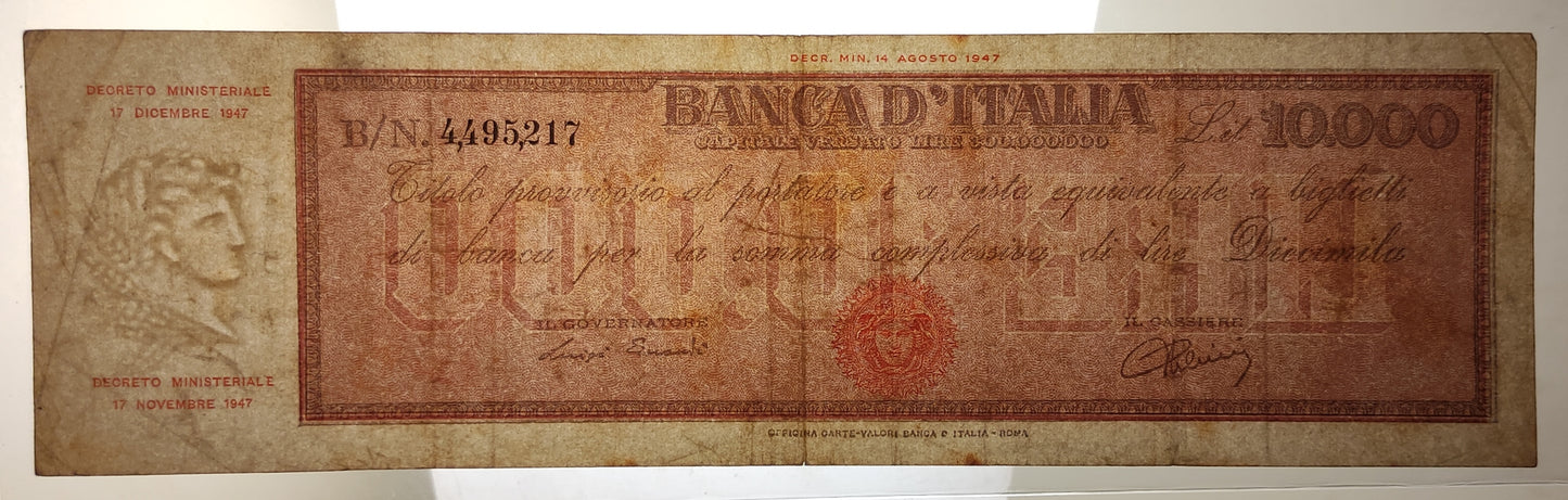 10000 LIRE TITOLO PROVVISORIO (MEDUSA) 17/12/1947 BB