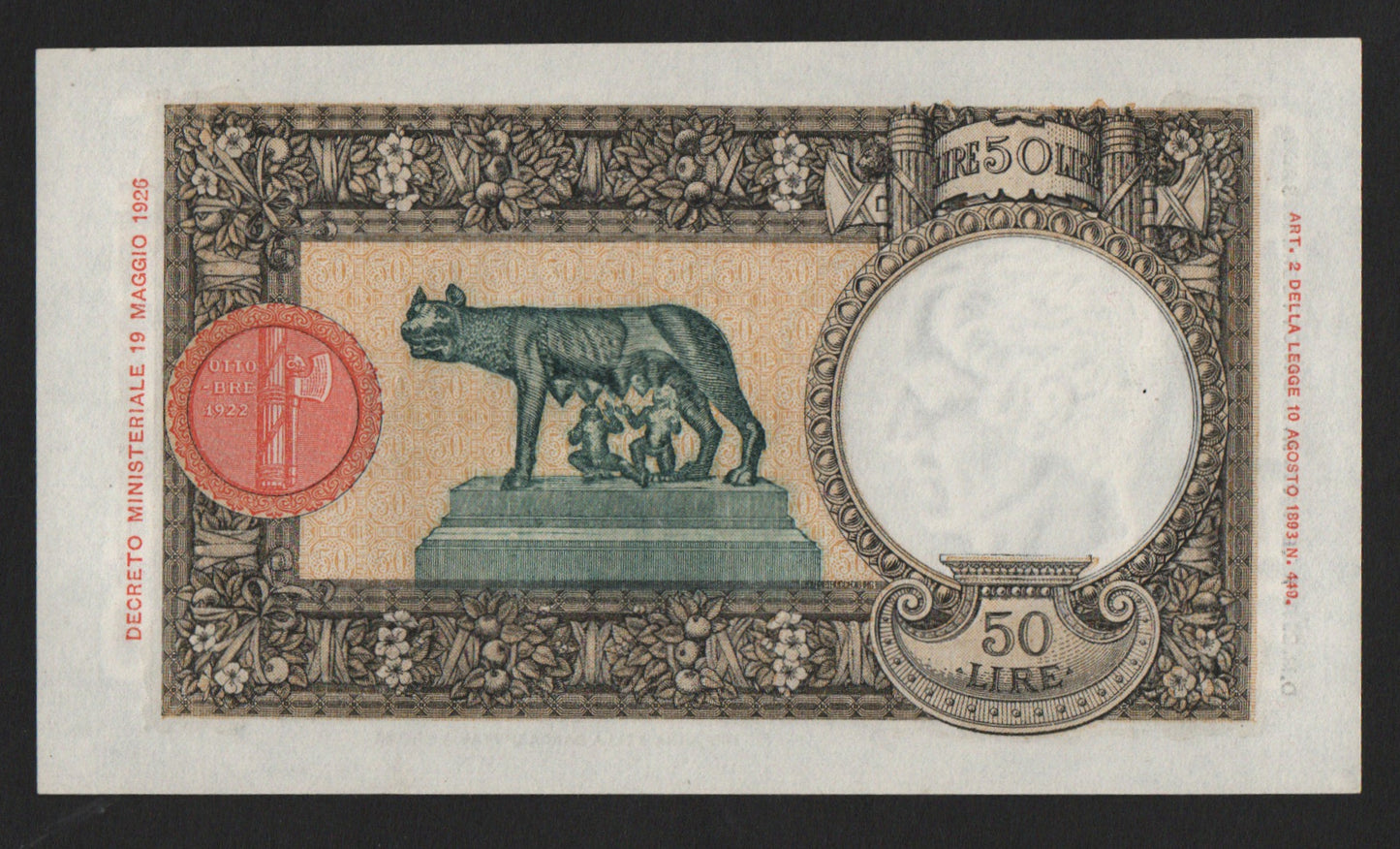 50 LIRE LUPETTA (FASCIO) ROMA 29/04/1940 FDS