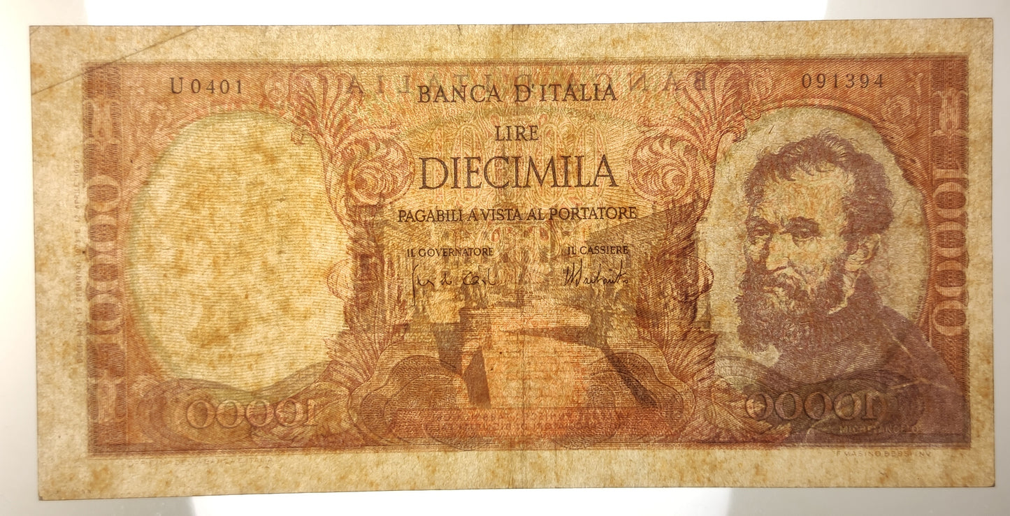 10000 LIRE MICHELANGELO FALSO D'EPOCA 15/02/1973 BB+