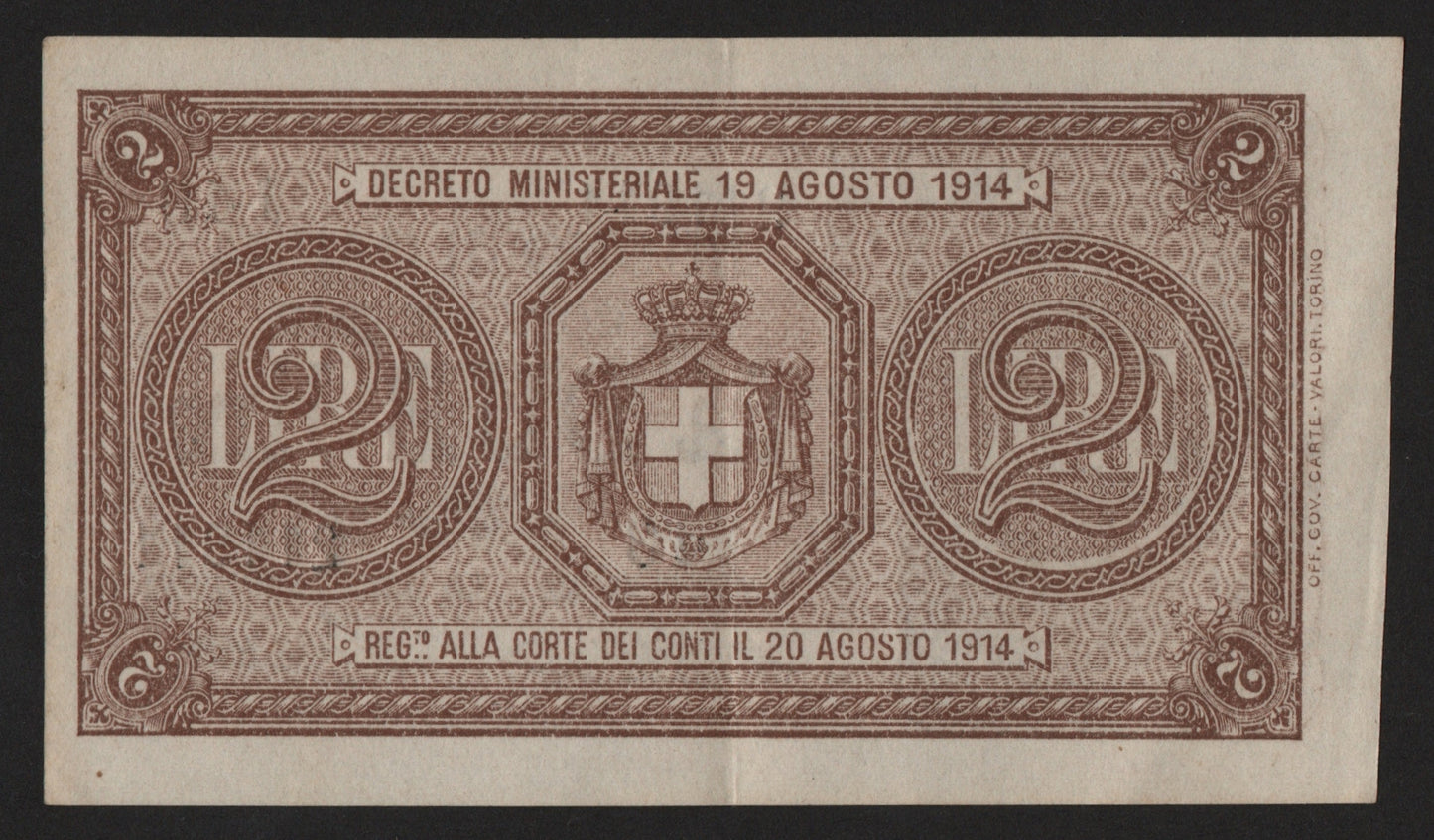 BUONO DI CASSA 2 LIRE VITTORIO EMANUELE III ERRORE DI STAMPA: NUMERI DECENTRATI 17/10/1921 SPL