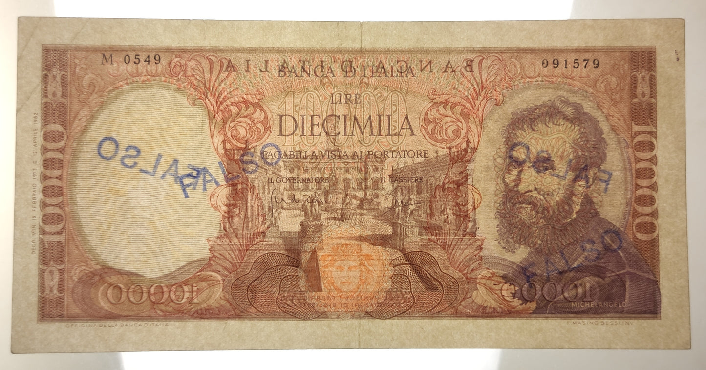 10000 LIRE MICHELANGELO FALSO D'EPOCA 15/02/1973 BB+