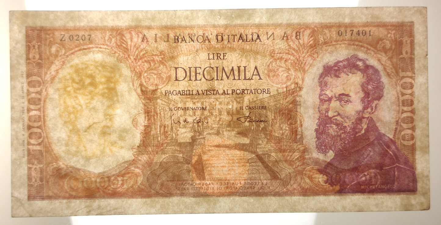 10000 LIRE MICHELANGELO FALSO D'EPOCA 04/01/1968 BB+