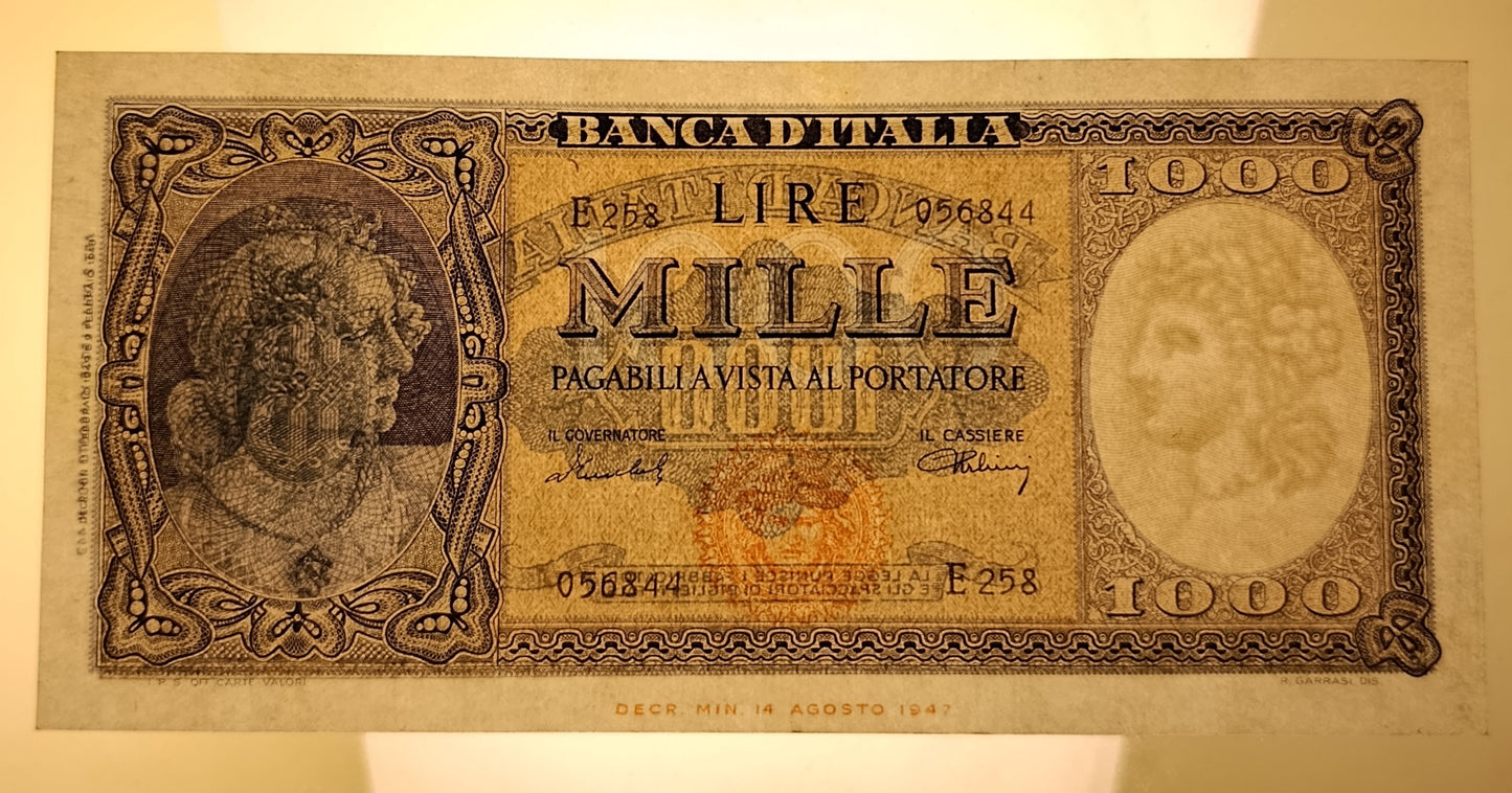 1000 LIRE ITALIA ORNATA DI PERLE MEDUSA 11/02/1949 SUP+ - Numismatica_ita