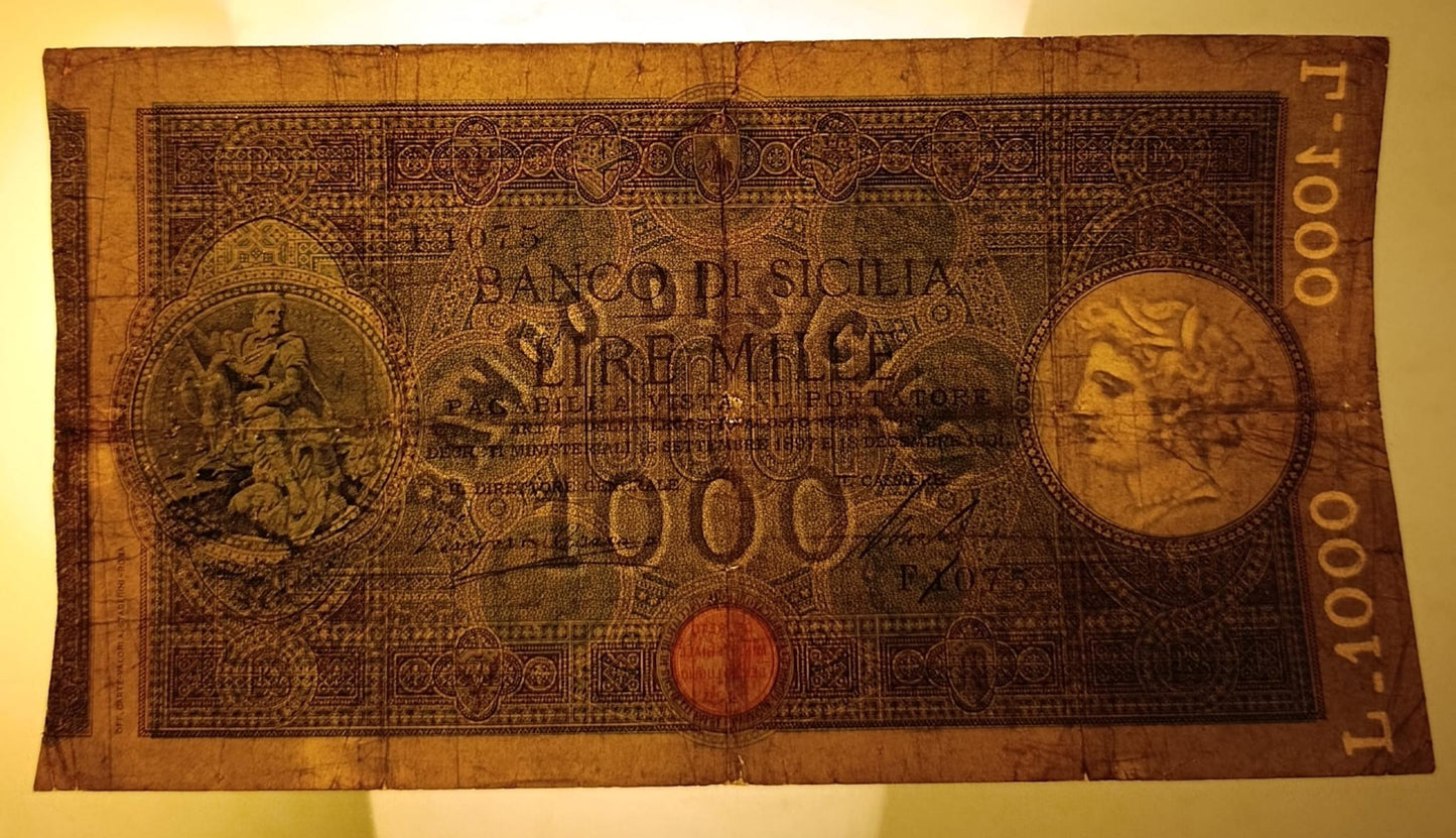 1000 LIRE BANCO DI SICILIA 2° TIPO 18/12/1901 R5 qBB