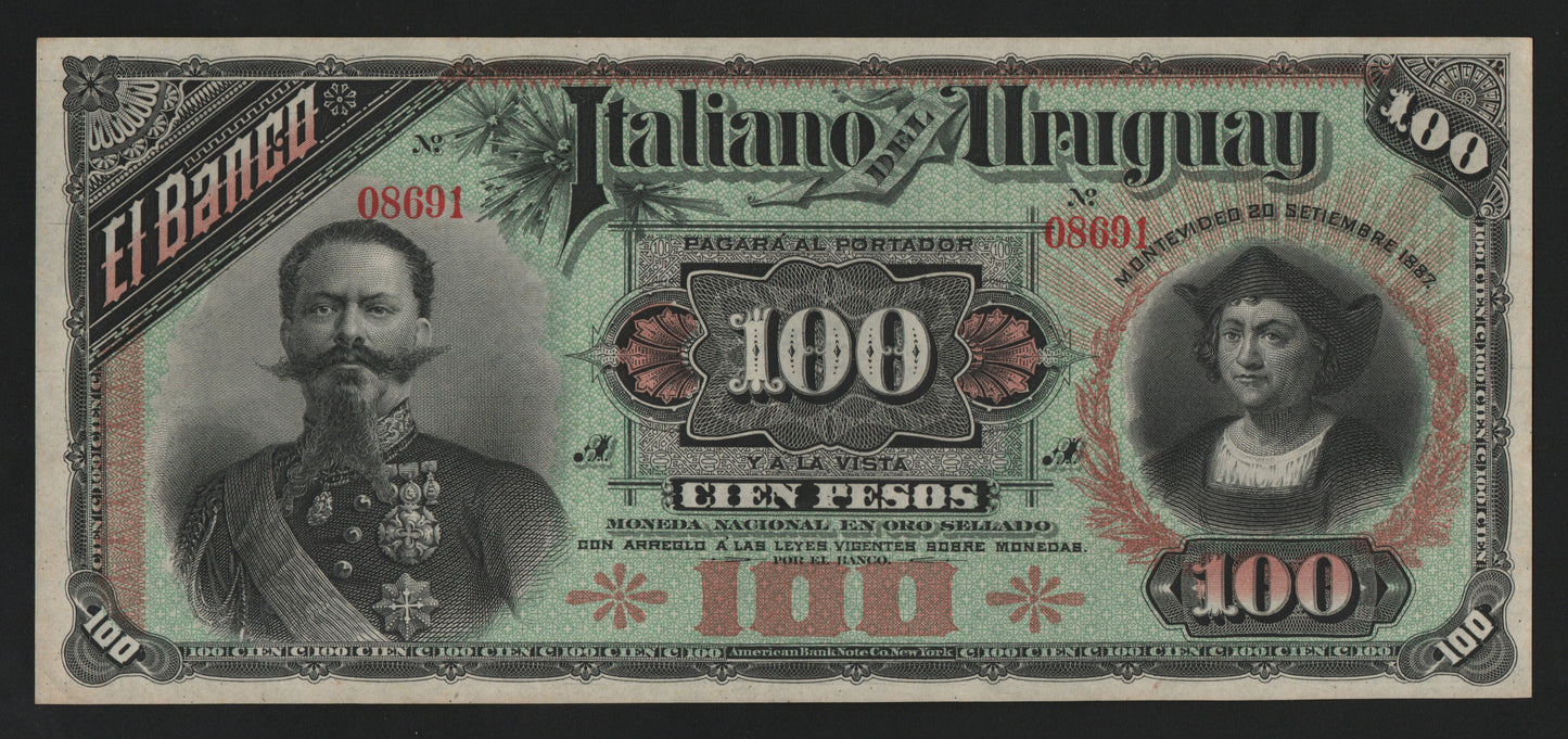 100 PESOS 20/09/1887 BANCO ITALIANO DELL' URUGUAY qFDS