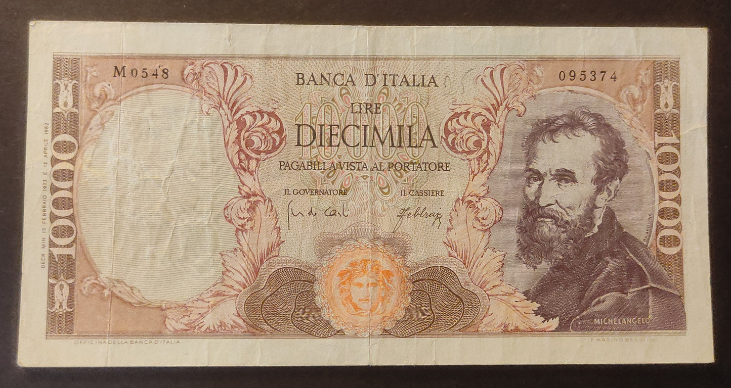 10000 LIRE MICHELANGELO FALSO D'EPOCA 15/02/1973 BB