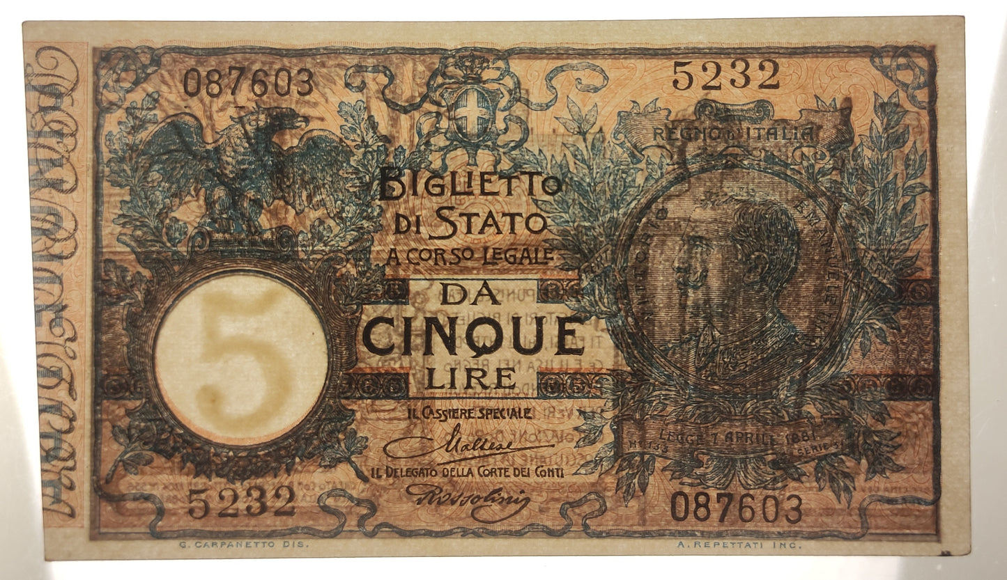 5 LIRE FLOREALE VITTORIO EMANUELE III 19/09/1923 SUP+ - Numismatica_ita