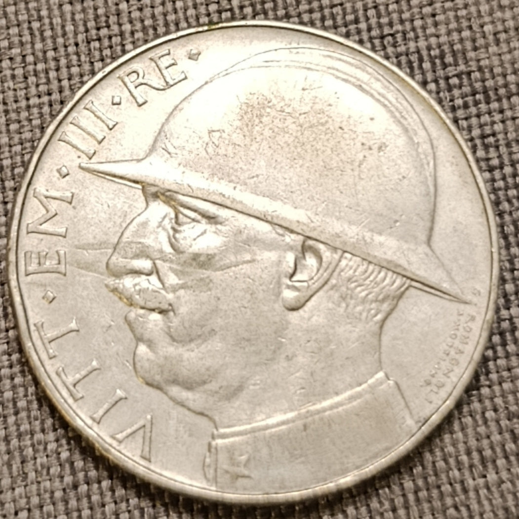 20 LIRE ELMETTO CAPPELLONE 1928 MONETA IN ARGENTO REGNO D'ITALIA BB