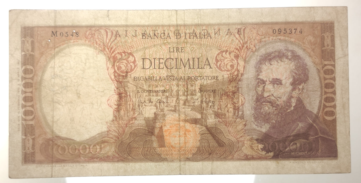 10000 LIRE MICHELANGELO FALSO D'EPOCA 15/02/1973 BB