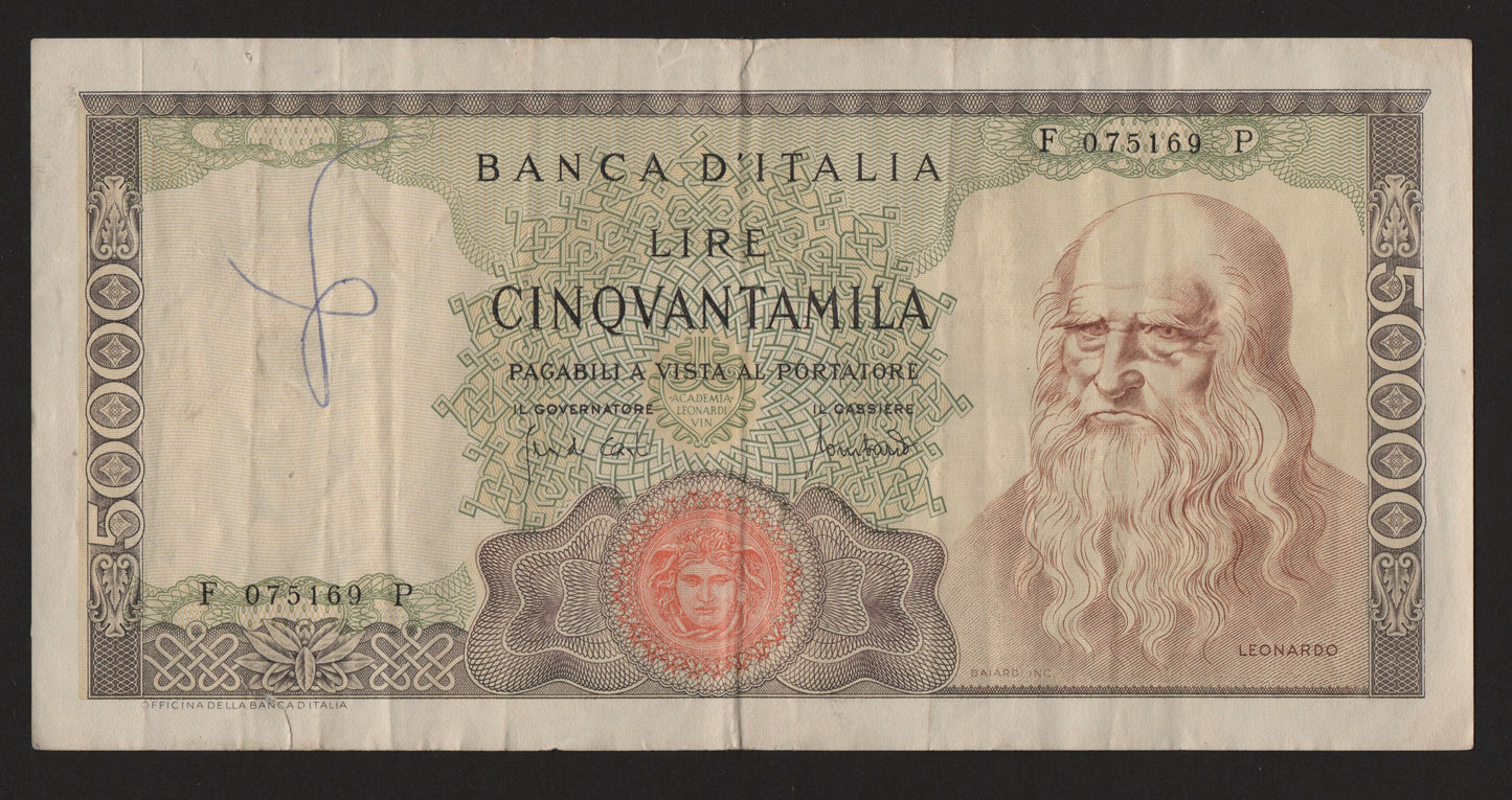 50000 LIRE LEONARDO DA VINCI 19/07/1970 BB