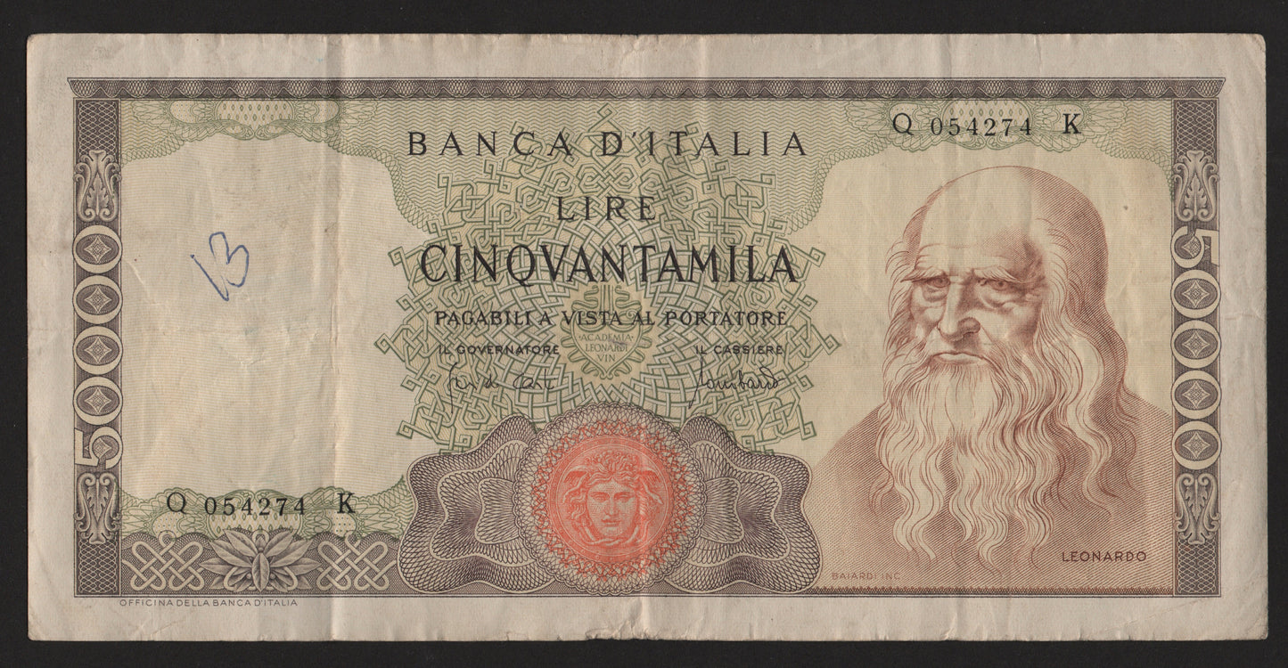 50000 LIRE LEONARDO DA VINCI 19/07/1970 BB