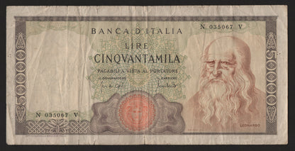 50000 LIRE LEONARDO DA VINCI 19/07/1970 BB