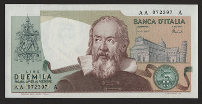 2000 LIRE GALILEO TRIPLA A PRIMA SERIE 08/10/1973 FDS