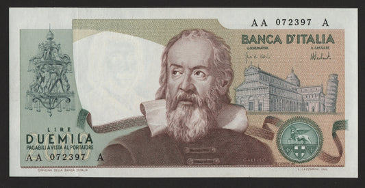 2000 LIRE GALILEO TRIPLA A PRIMA SERIE 08/10/1973 FDS