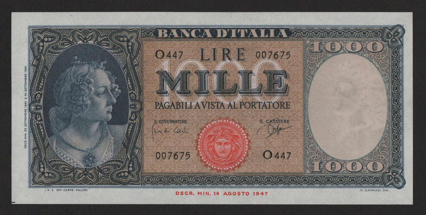 1000 LIRE ITALIA ORNATA DI PERLE 25/09/1961 qFDS