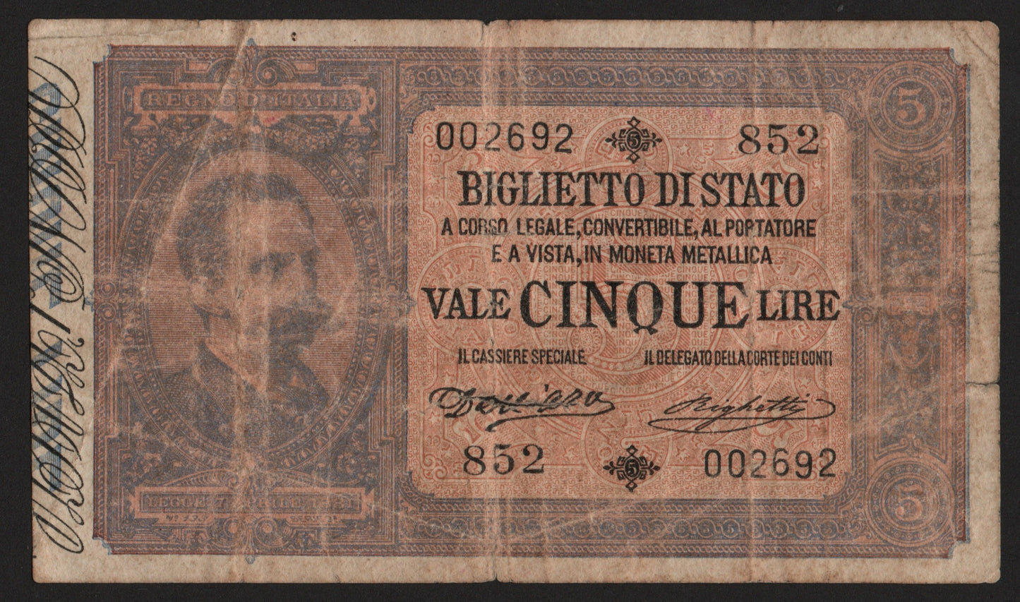 5 LIRE UMBERTO I 25/10/1892 MB+