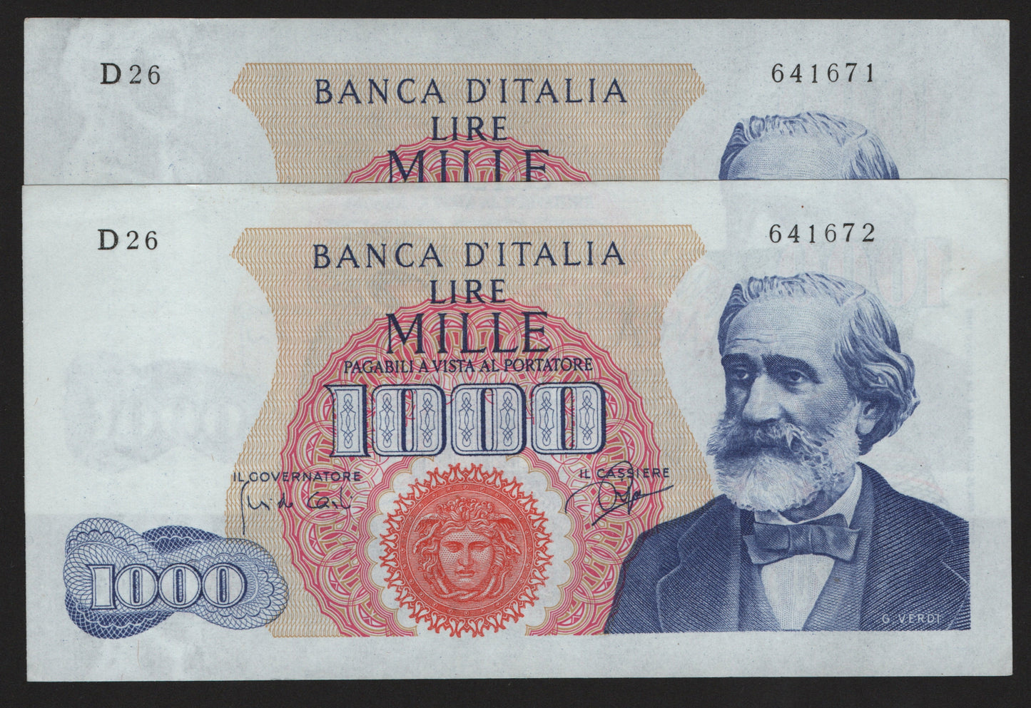 1000 LIRE VERDI 1° TIPO 25/07/1964 CONSECUTIVE DA MAZZETTA SPL