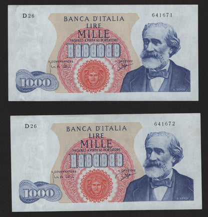 1000 LIRE VERDI 1° TIPO 25/07/1964 CONSECUTIVE DA MAZZETTA SPL