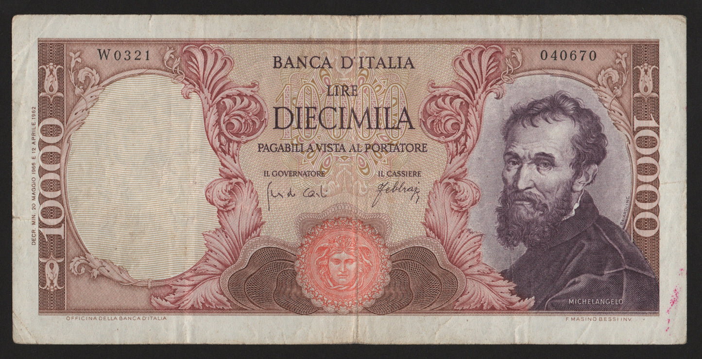 10000 LIRE MICHELANGELO SERIE SOSTITUTIVA 1966 BB