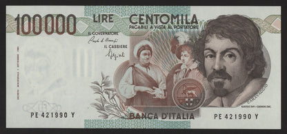 100000 LIRE CARAVAGGIO 1° TIPO LETTERA E 1992 FDS