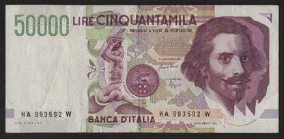 50000 LIRE BERNINI 2° TIPO LETTERA A 27/05/1992 BB