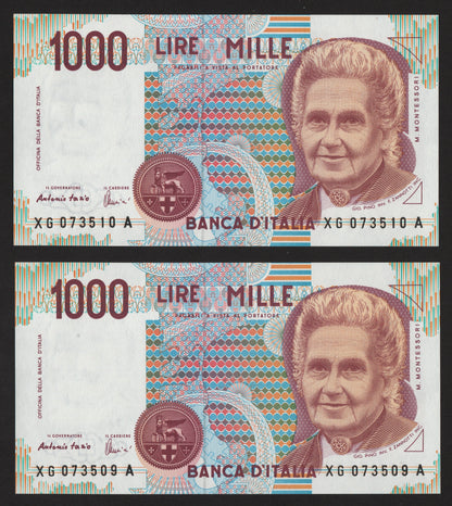 1000 LIRE MONTESSORI SERIE SOSTITUTIVA XG 1998 CONSECUTIVE DA MAZZETTA FDS