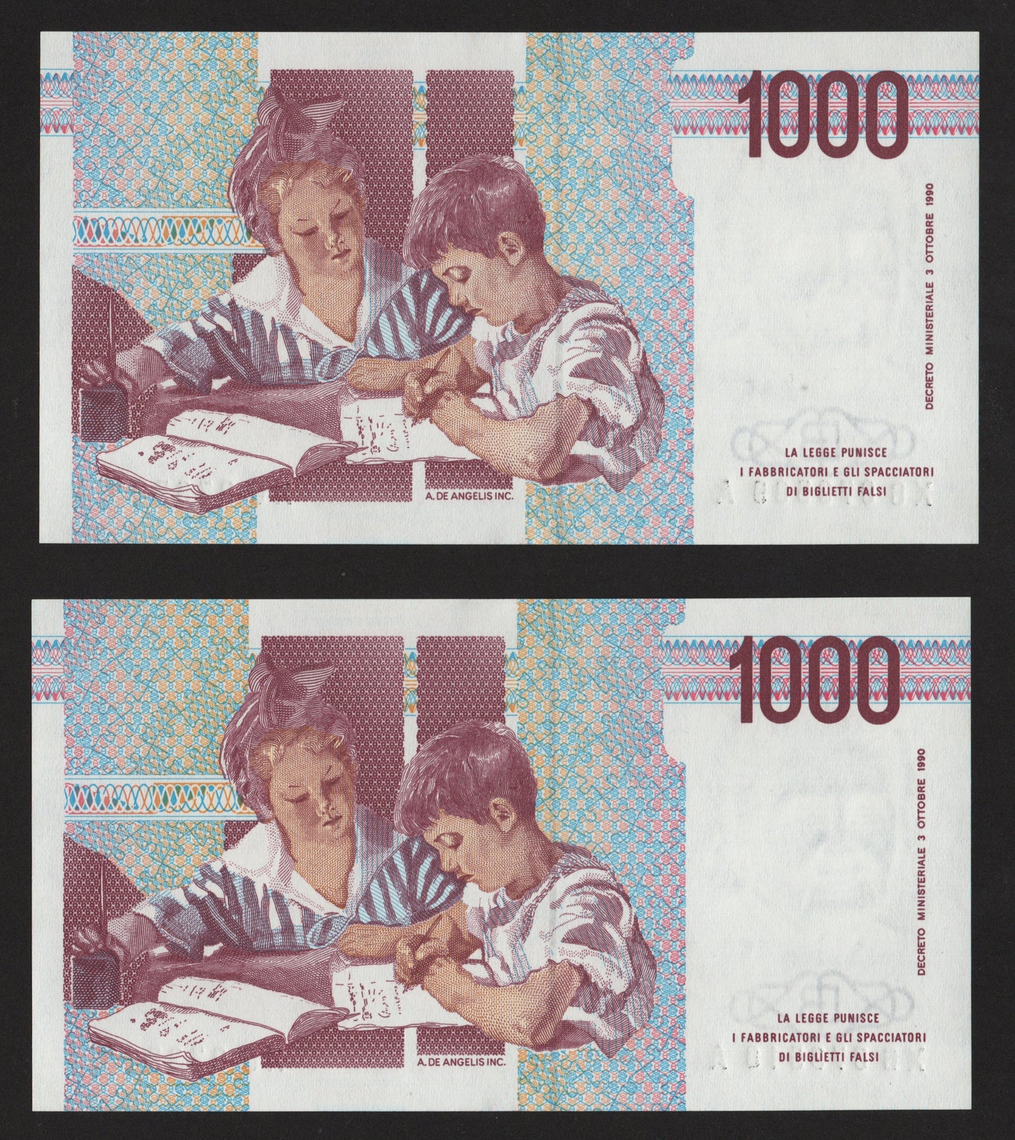 1000 LIRE MONTESSORI SERIE SOSTITUTIVA XG 1998 CONSECUTIVE DA MAZZETTA FDS