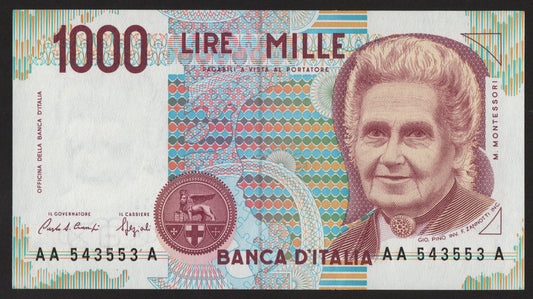 1000 LIRE MONTESSORI TRIPLA A PRIMA EMISSIONE 24/10/1990 qFDS