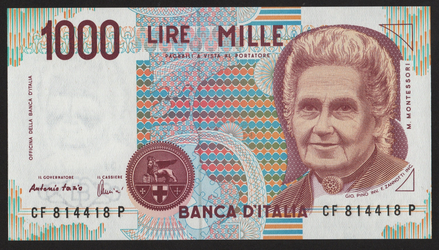 1000 LIRE MONTESSORI NUMERI RADAR LETTERA F 1996 FDS