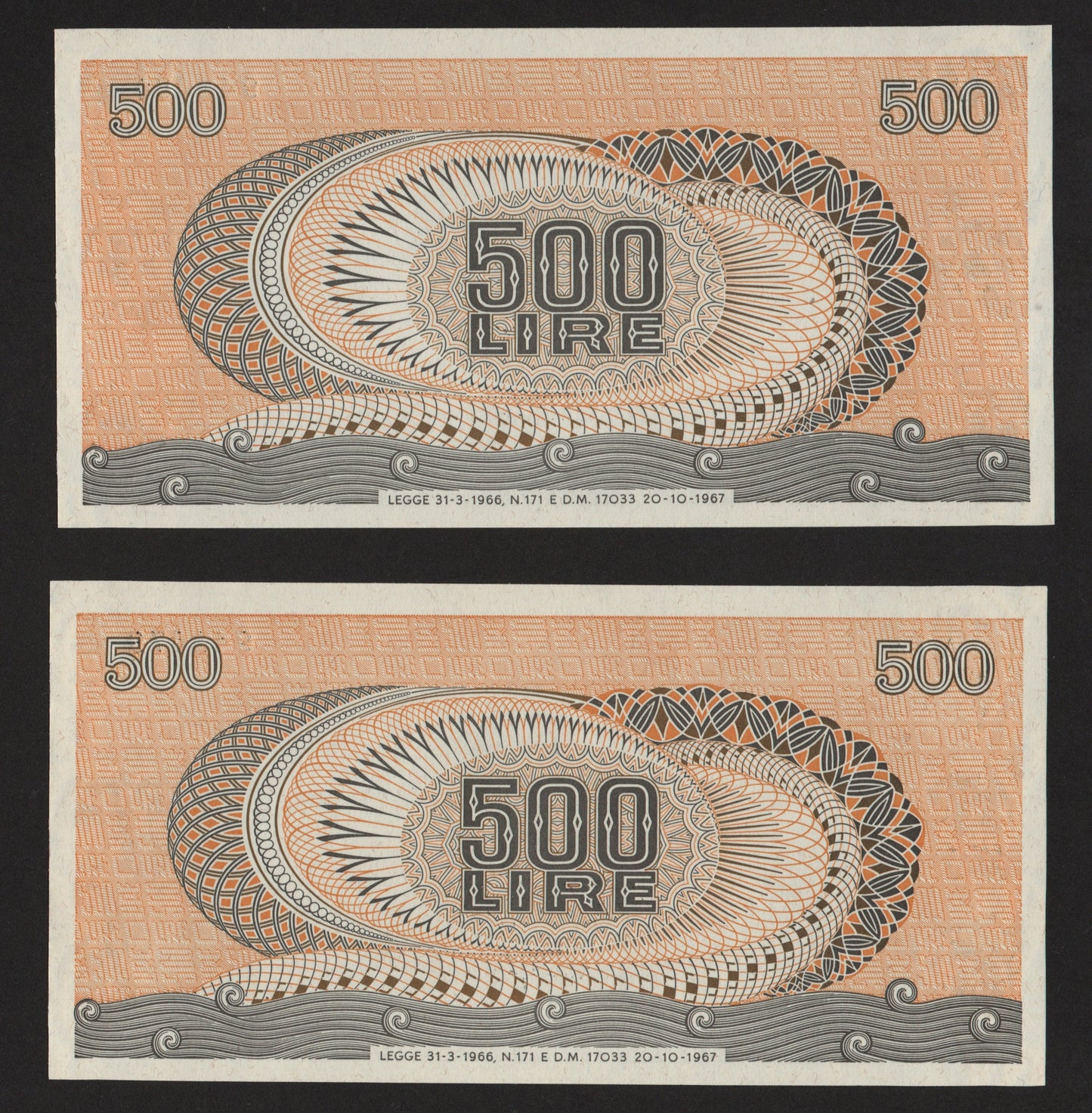 500 LIRE ARETUSA 20/10/1967 FDS CONSECUTIVE DA MAZZETTA