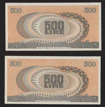 500 LIRE ARETUSA 20/10/1967 FDS CONSECUTIVE DA MAZZETTA