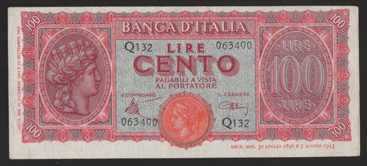 100 LIRE ITALIA TURRITA 10/12/1944 BB+