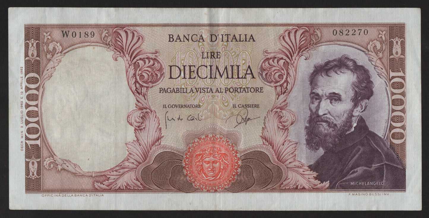 10000 LIRE MICHELANGELO SERIE SOSTITUTIVA 1962 BB+