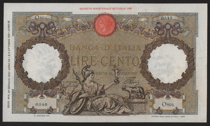 100 LIRE ROMA GUERRIERA (FASCIO) 24/01/1942 qSPL