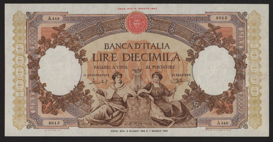 10000 LIRE REPUBBLICHE MARINARE REGINE DEL MARE 05/05/1952 SPL+