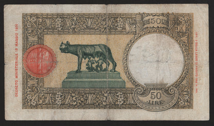 50 LIRE LUPETTA (FASCIO) ROMA 1° TIPO 27/08/1937 BB