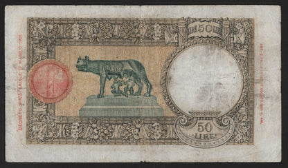 50 LIRE LUPETTA (FASCIO) ROMA 1° TIPO 27/05/1939 BB