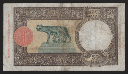 50 LIRE LUPETTA (FASCIO) L'AQUILA 28/08/1942 qBB