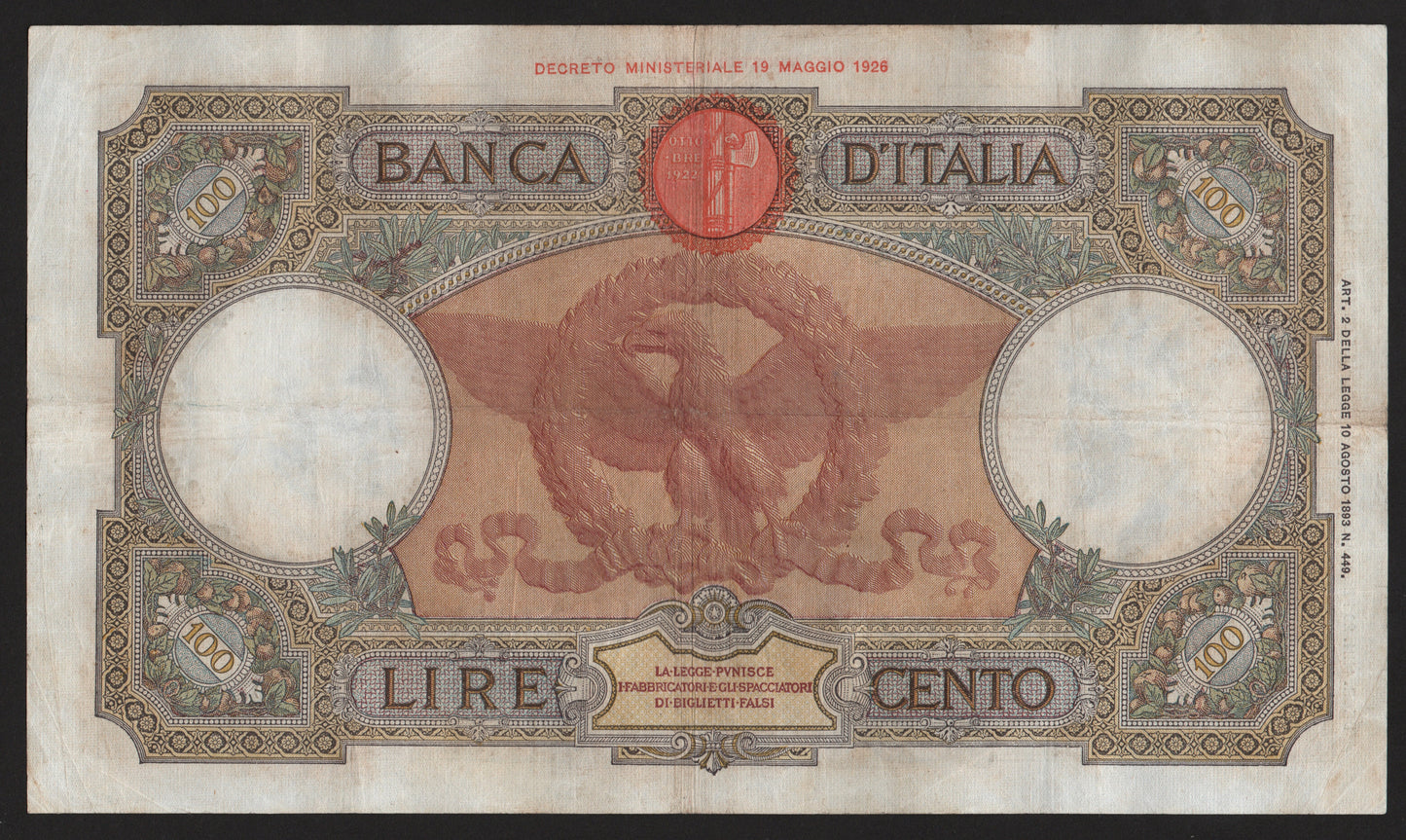 100 LIRE ROMA GUERRIERA (FASCIO) 20/02/1939 BB