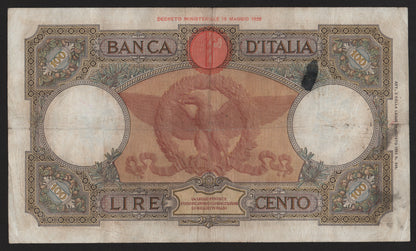 100 LIRE ROMA GUERRIERA (FASCIO) 20/02/1939 BB