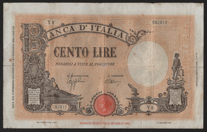 100 LIRE GRANDE "B" (FASCIO) BARBETTI 09/12/1942 qBB