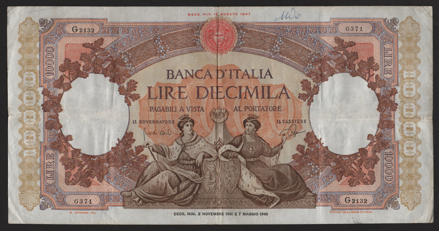 10000 LIRE REPUBBLICHE MARINARE REGINE DEL MARE 02/11/1961 BB