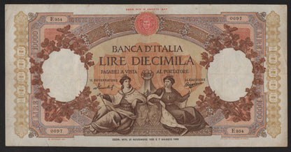 10000 LIRE REPUBBLICHE MARINARE REGINE DEL MARE 21/11/1955 BB