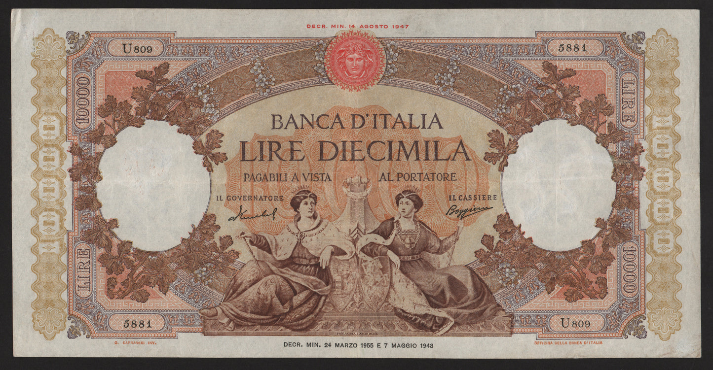 10000 LIRE REPUBBLICHE MARINARE REGINE DEL MARE 24/03/1955 BB