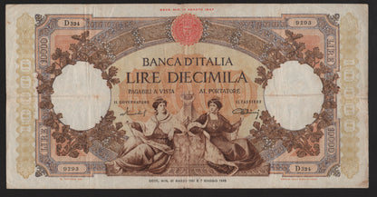 10000 LIRE REPUBBLICHE MARINARE REGINE DEL MARE 31/03/1951 BB