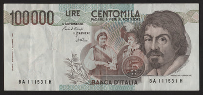 100000 LIRE CARAVAGGIO 1° TIPO LETTERA A 25/10/1983 BB