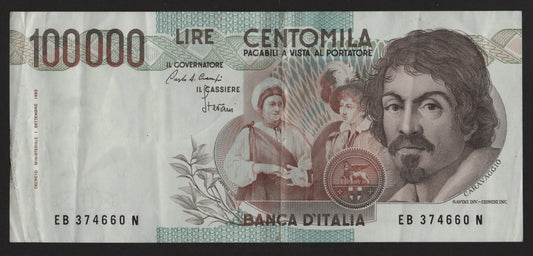 100000 LIRE CARAVAGGIO 1° TIPO LETTERA B 1985 BB+