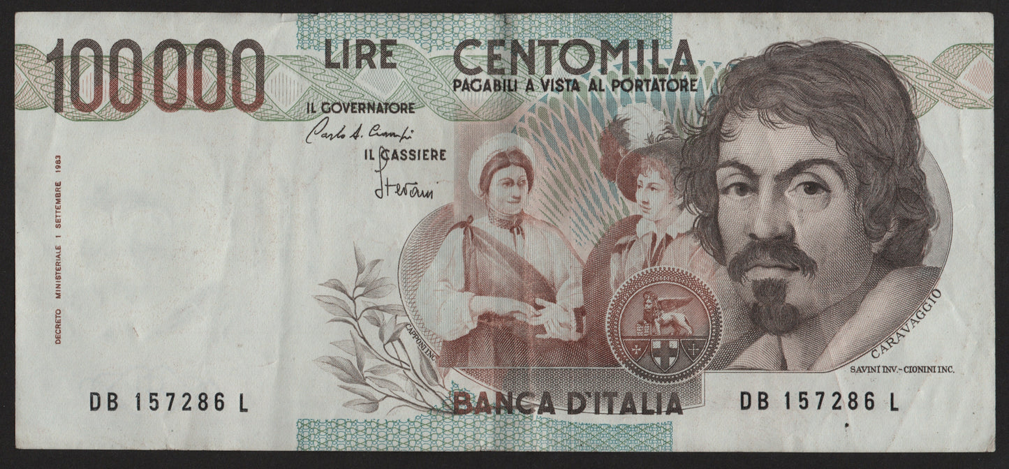 100000 LIRE CARAVAGGIO 1° TIPO LETTERA B 1985 BB+